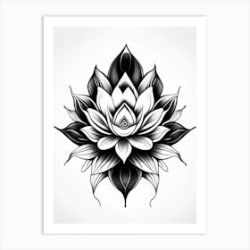 Lotus Flower, Symbol, Third Eye Simple Black & White Illustration 2 Art Print