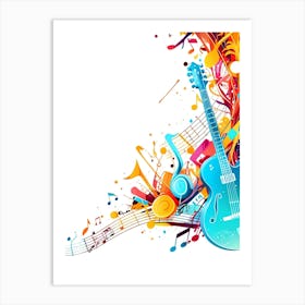 Music Background With Guitar And Musical Notes Art Print