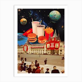 Soviets and Space Burgers, 1950s collage Art Print