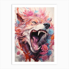 Wolf With Flowers 2 Art Print