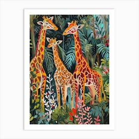 Giraffes In The Leaves Watercolour Style 1 Art Print