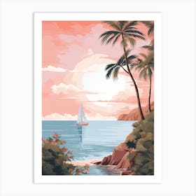 A Pretty Illustration Showcasing A Sailboat And The Ocean 3 Art Print