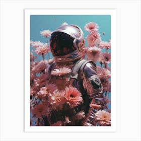 cosmic astronaut surrounded by flowers 1 Art Print