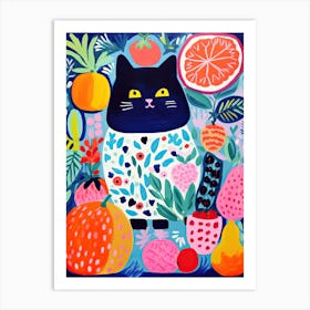 Black Cat With Fruits, Matisse Inspired Art Print