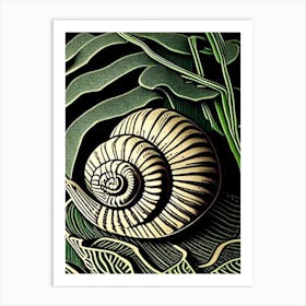 Garden Snail In Wetlands Linocut Art Print