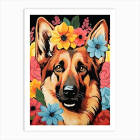 German Shepherd Portrait With A Flower Crown, Matisse Painting Style 4 Art Print