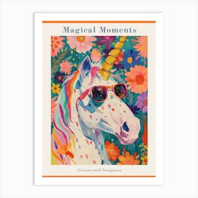 Floral Unicorn With Sunglasses 2 Poster Art Print