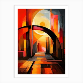 Bridge of Dreams I, Abstract Colorful Painting in Red, Yellow and Black Cubism Picasso Style Art Print