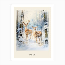 Winter Watercolour Deer 7 Poster Art Print