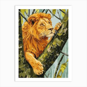 African Lion Relief Illustration Climbing A Tree 1 Art Print