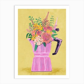 Espresso maker with flowers Art Print