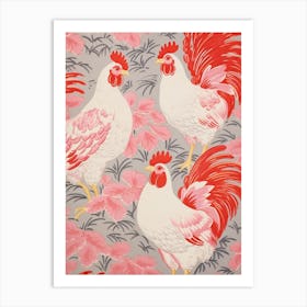 Vintage Japanese Inspired Bird Print Chicken 2 Art Print