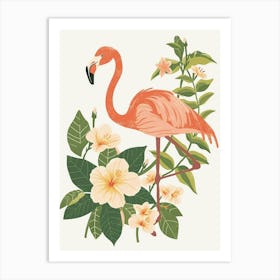 Jamess Flamingo And Plumeria Minimalist Illustration 4 Art Print