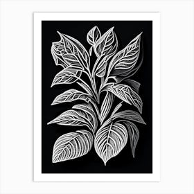 Spearmint Leaf Linocut 2 Art Print