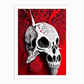 Animal Skull Red Linocut Art Print