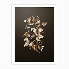 Gold Botanical Twinning Red Cloak Flower on Chocolate Brown n.4373 Art Print