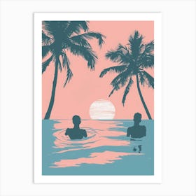 Two People In The Water At Sunset Art Print