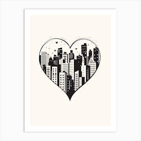 Simple City Skyline Linework Heart 2 Art Print