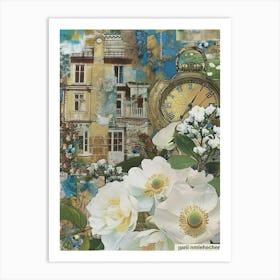 White Flowers Scrapbook Collage Cottage 3 Art Print