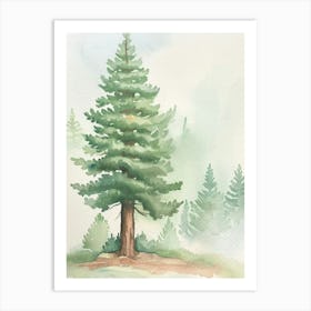 Redwood Tree Atmospheric Watercolour Painting 3 Art Print