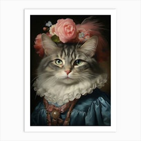 Cat In Medieval Clothing Rococo Inspired Painting 7 Art Print