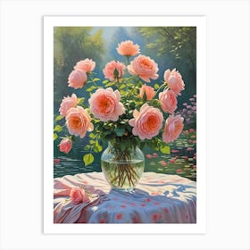 Pink Roses In A Vase 1 Art Print