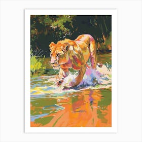 Transvaal Lion Crossing A River Fauvist Painting 1 Art Print