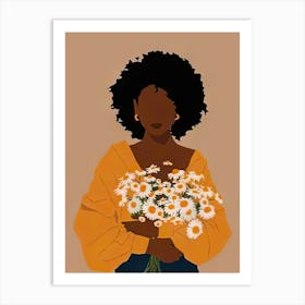 Afro Girl Holding Daisies Art Print