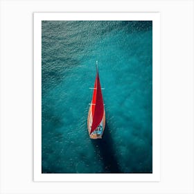 Red Sailboat In The Sea Art Print