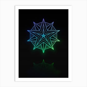 Neon Blue and Green Abstract Geometric Glyph on Black n.0036 Art Print