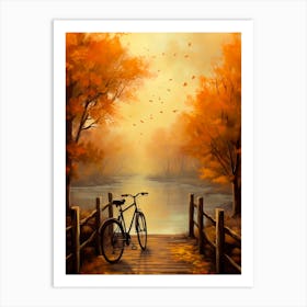 Autumn Bike On A Bridge Art Print