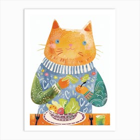 Orange Eating Salad Folk Illustration 2 Art Print