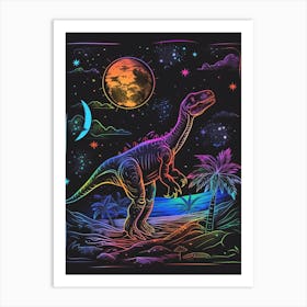 Neon Dinosaur Lines At Night 2 Art Print