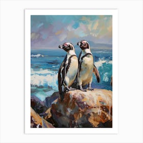 African Penguin Sea Lion Island Oil Painting 1 Art Print