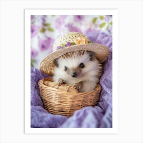 Hedgehog In A Basket.Generated AI. Wall Art Print Art Print