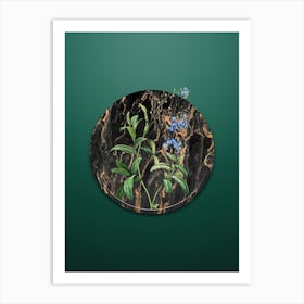 Vintage Forget Me Not Botanical in Gilded Marble on Dark Spring Green n.0021 Art Print