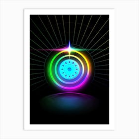 Neon Geometric Glyph in Candy Blue and Pink with Rainbow Sparkle on Black n.0465 Art Print