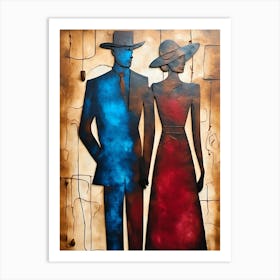Couple In Blue And Red Art Print