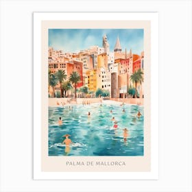 Swimming In Palma De Mallorca Spain Watercolour Poster Art Print