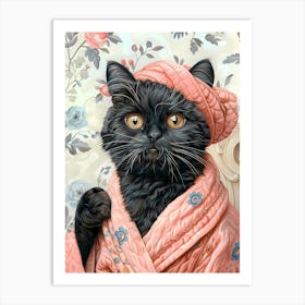 Cat In Pink Robe Art Print