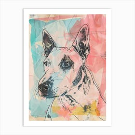 Bull Terrier Dog Pastel Line Watercolour Illustration  4 Art Print