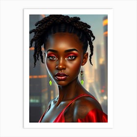 Afro Girl In Red Dress Art Print