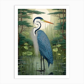 Ohara Koson Inspired Bird Painting Great Blue Heron 3 Art Print