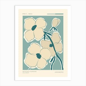 Winter flowers Anemone, Flower market, Neutral retro poster, Abstract flowers Art Print