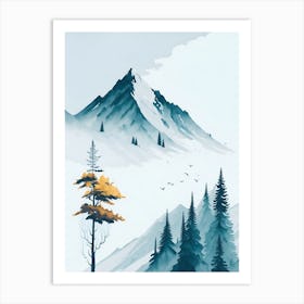 Mountain And Forest In Minimalist Watercolor Vertical Composition 330 Art Print