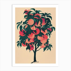 Peach Tree Colourful Illustration 4 Art Print