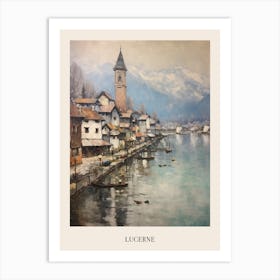 Vintage Winter Painting Poster Lucerne Switzerland Art Print