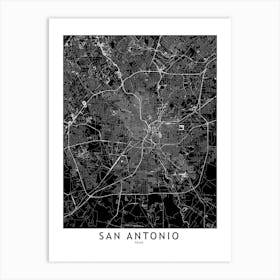 San Antonio Black And White Map Art Print