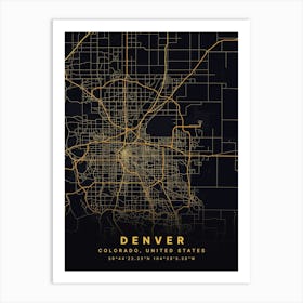 Denver Colorado USA Black And Gold Map Art Print