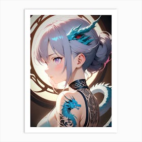 Anime Girl With Dragon Tattoo Art Print